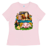 Bubblegum Pink farm truck animals Ladies Tee - Zillion Design Studio