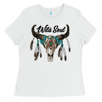 White wild soul boho skull Ladies Tee - RanaPortraitStore