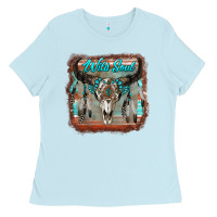 Baby Blue wild soul boho skull with background Ladies Tee - RanaPortraitStore