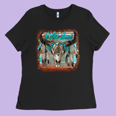 Wild Soul Boho Skull With Background Ladies Tee Designed By Ranaportraitstore