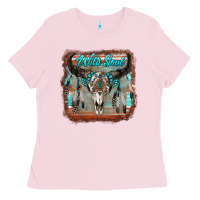 Bubblegum Pink wild soul boho skull with background Ladies Tee - RanaPortraitStore