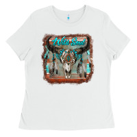 White wild soul boho skull with background Ladies Tee - RanaPortraitStore