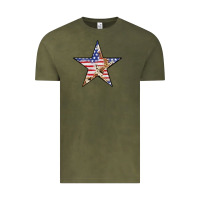 Vintage Olive American Flag Star Vintage Tee - LillyAllenDesigns