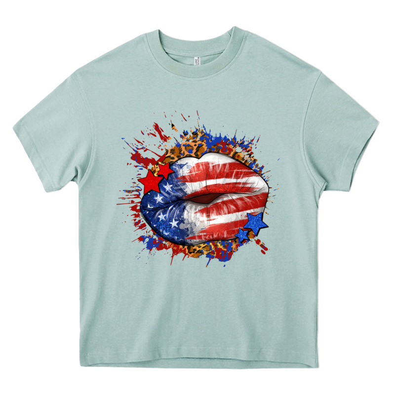 Leopard American Flag Lips Heavy Core Tee by Neo Western | Teevron