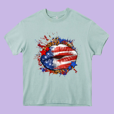 Leopard American Flag Lips Heavy Core Tee Designed By Neo Western