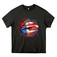 Asphalt Leopard American flag lips Heavy Core Tee - Neo Western