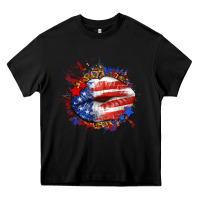 Black Leopard American flag lips Heavy Core Tee - Neo Western