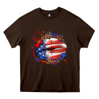 Chocolate Brown Leopard American flag lips Heavy Core Tee - Neo Western
