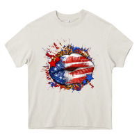 Cream Leopard American flag lips Heavy Core Tee - Neo Western