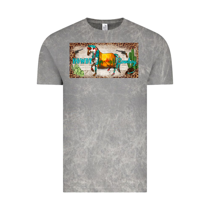 Western Howdy Cowboy Horse Sunset Weapon Cactus Leopard  License Plate Vintage Tee by BarkalooDesign | Teevron
