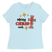 Baby Blue merry christmas cross Ladies Tee - RanaPortraitStore