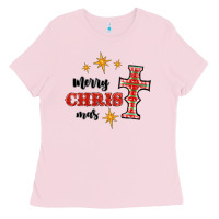 Bubblegum Pink merry christmas cross Ladies Tee - RanaPortraitStore