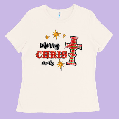 Merry Christmas Cross Ladies Tee Designed By Ranaportraitstore