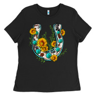 Black cowhide sunflower horseshoe Ladies Tee - Zillion Design Studio