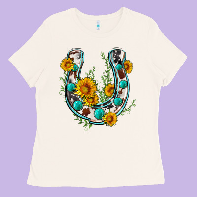 Cowhide Sunflower Horseshoe Ladies Tee Designed By Zillion Design Studio