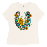 Bone cowhide sunflower horseshoe Ladies Tee - Zillion Design Studio