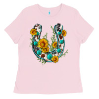 Bubblegum Pink cowhide sunflower horseshoe Ladies Tee - Zillion Design Studio