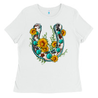 White cowhide sunflower horseshoe Ladies Tee - Zillion Design Studio