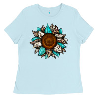 Baby Blue sunflower cowhide Ladies Tee - JahusDesignShop