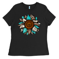 Black sunflower cowhide Ladies Tee - JahusDesignShop