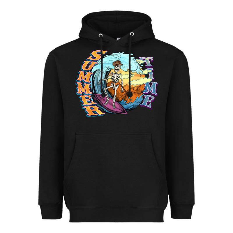 Summer Time Skeleton Surfing Heavyweight Hoodie by NancyCooperArtShop | Teevron
