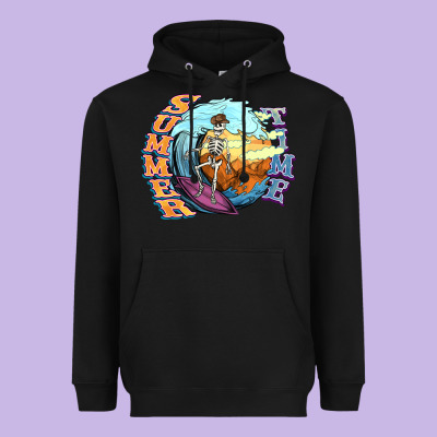 Summer Time Skeleton Surfing Heavyweight Hoodie Designed By Nancycooperartshop