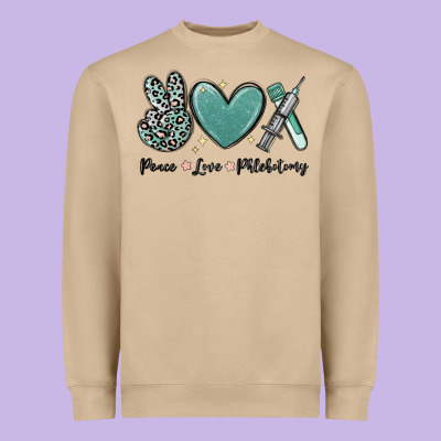 Peace Love Phlebotomy Heavyweight Sweatshirt Designed By Maliassmallbusiness