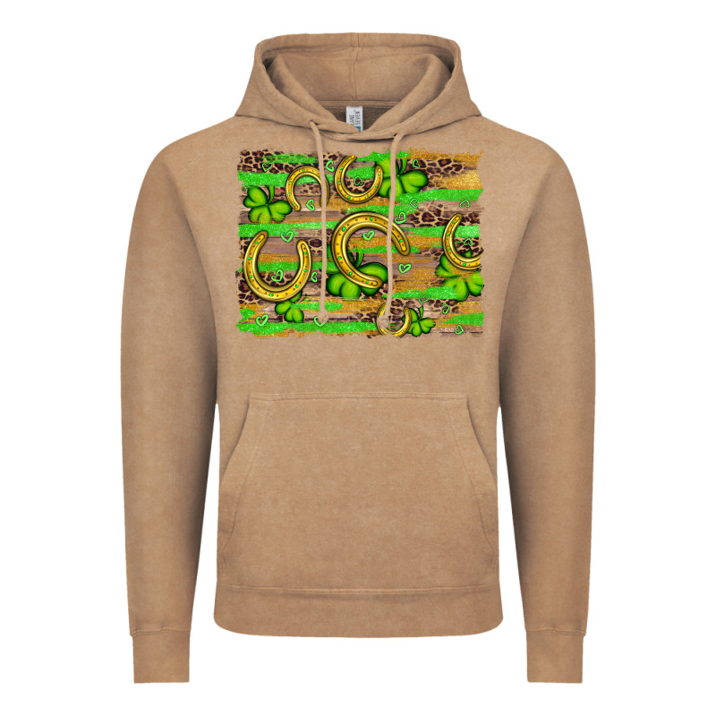 Horseshoe Shamrock Leopard Wood Glitter Background Vintage Hoodie by Artiststas | Teevron