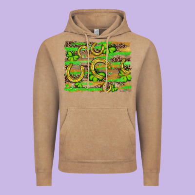 Horseshoe Shamrock Leopard Wood Glitter Background Vintage Hoodie Designed By Artiststas