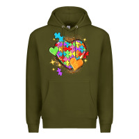 Army Green Autism hearts Premium Hoodie - NancyCooperArtShop