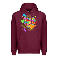 Burgundy Autism hearts Premium Hoodie - NancyCooperArtShop