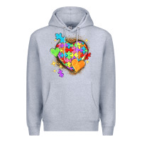 Heather Grey Autism hearts Premium Hoodie - NancyCooperArtShop