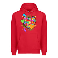 Red Autism hearts Premium Hoodie - NancyCooperArtShop