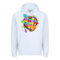 White Autism hearts Premium Hoodie - NancyCooperArtShop