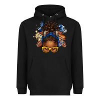 Black blue and gold american football afro messy bun Heavyweight Hoodie - texasbilliewilder