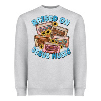Heather Grey raised on jesus music Heavyweight Sweatshirt - MaliasSmallBusiness