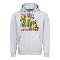 Heather Grey louisiana mardi gras state map Zipper Hoodie - LillyAllenDesigns