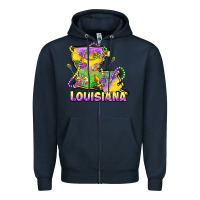 Navy louisiana mardi gras state map Zipper Hoodie - LillyAllenDesigns