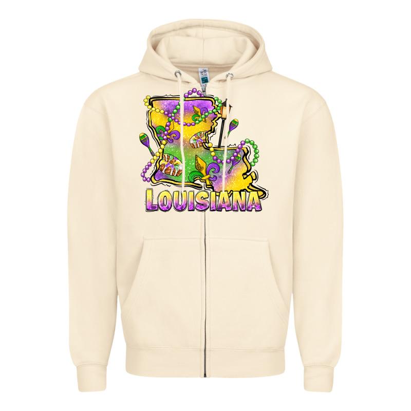 Louisiana Mardi Gras State Map Zipper Hoodie by LillyAllenDesigns | Teevron