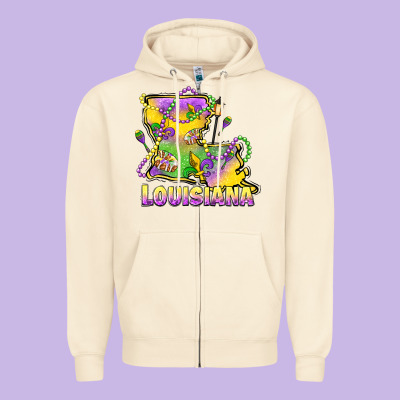 Louisiana Mardi Gras State Map Zipper Hoodie Designed By Lillyallendesigns
