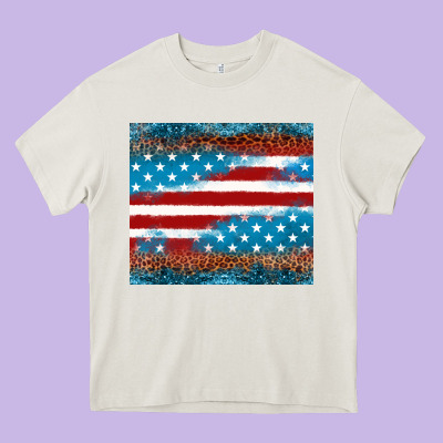 Leopard Glitter American Flag Tumbler Heavy Core Tee Designed By Neo Western