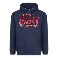 Navy one loved teacher afro messy bun Heavyweight Hoodie - texasbilliewilder
