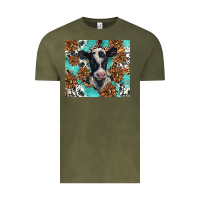 Vintage Olive western black and white cow Vintage Tee - BarkalooDesign