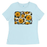 Baby Blue cowhide sunflower pattern Ladies Tee - Zillion Design Studio