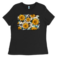 Black cowhide sunflower pattern Ladies Tee - Zillion Design Studio