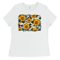 White cowhide sunflower pattern Ladies Tee - Zillion Design Studio