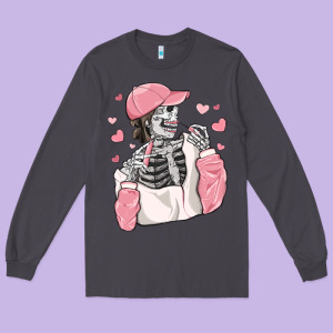Skeleton Girl Valentine's Day Long Sleeve Tee Designed By Maliassmallbusiness