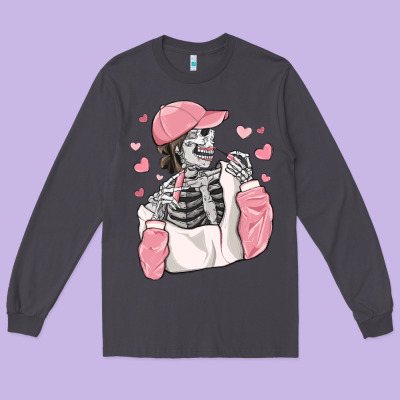 Skeleton Girl Valentine's Day Long Sleeve Tee Designed By Maliassmallbusiness