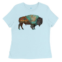 Baby Blue aztec bison Ladies Tee - RanaPortraitStore
