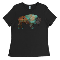 Black aztec bison Ladies Tee - RanaPortraitStore